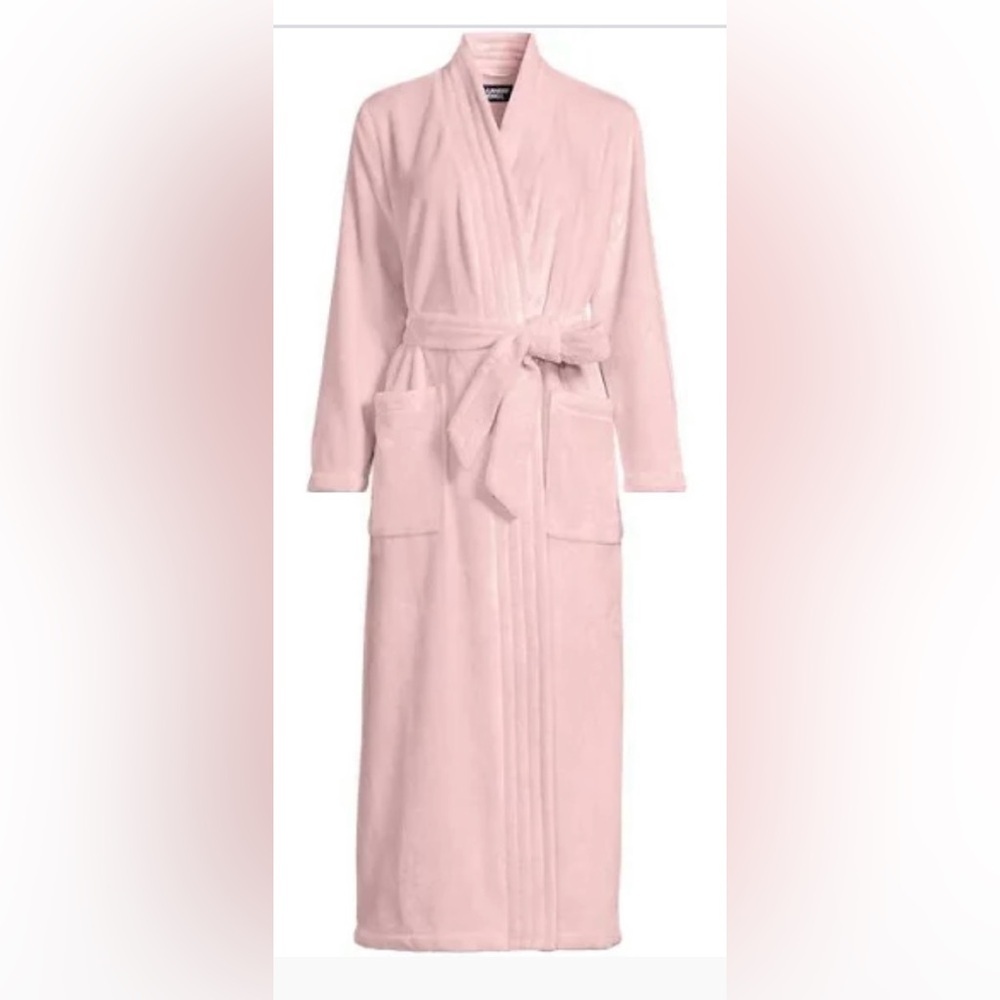 💞LANDSEND Wms PETITE Cozy Plush Long Fleece Robe